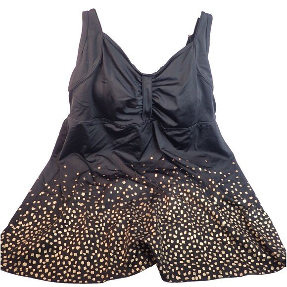 Swimsuits For All Retro Swim Dress Women's Plus Size 26 Black Gold Foil Flowy - Picture 2 of 10